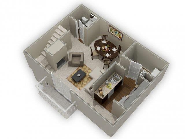 Floor plan for 2 beds, 2.5 baths, 1319 sqft