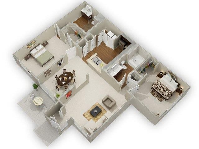 Floor plan for 2 beds, 2 baths, 1132 sqft