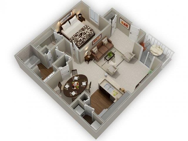 Floor plan for 1 bed, 1 bath, 820 sqft