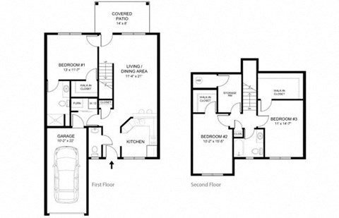 Floor plan for 3 beds, 2.5 baths, 1480 sqft