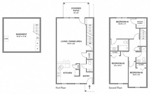 Floor plan for 3 beds, 2.5 baths, 1480 sqft