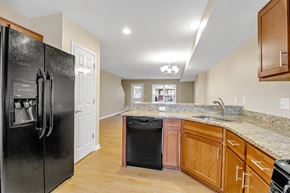 Williamsville apartment for rent - a kitchen with a black refrigerator and a sink
