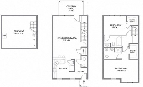 Floor plan for 2 beds, 2.5 baths, 1480 sqft