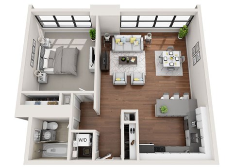 Floor plan for 1 bed, 1 bath, 722 sqft
