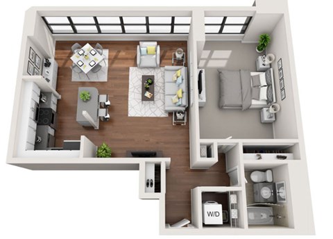 Floor plan for 1 bed, 1 bath, 755 sqft