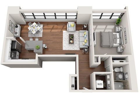 Floor plan for 1 bed, 1 bath, 797 sqft