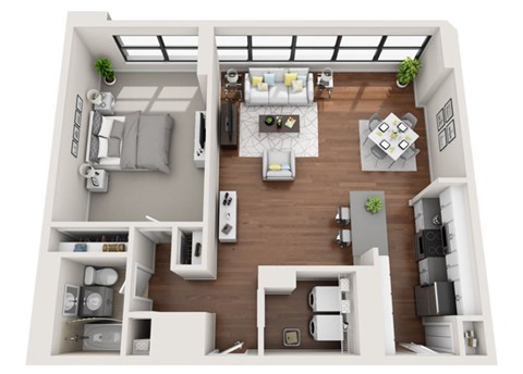 Floor plan for 1 bed, 1 bath, 831 sqft