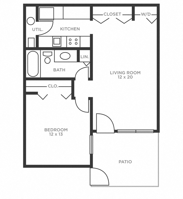Floor plan for 1 bed, 1 bath, 663 sqft