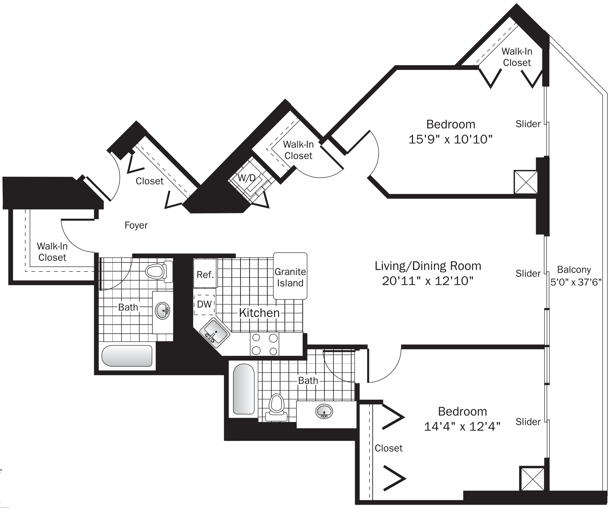 Floor plan for 2 beds, 2 baths, 1320 sqft