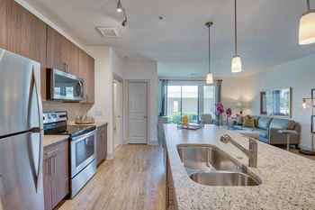Gourmet chef kitchen with stainless steel appliances