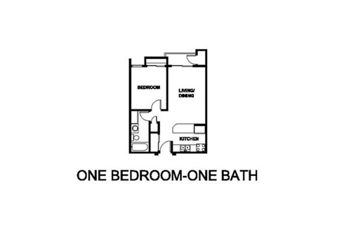 Floor plan for 1 bed, 1 bath, 566 sqft