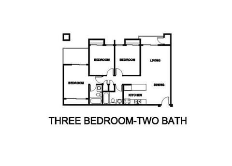 Floor plan for 3 beds, 2 baths, 1054 sqft