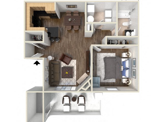 Floor plan for 1 bed, 1 bath, 720 sqft
