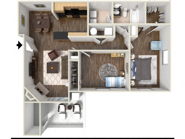 Floor plan for 2 beds, 1 bath, 980 sqft