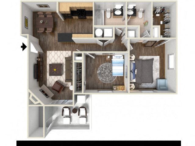 Floor plan for 2 beds, 1.5 baths, 980 sqft