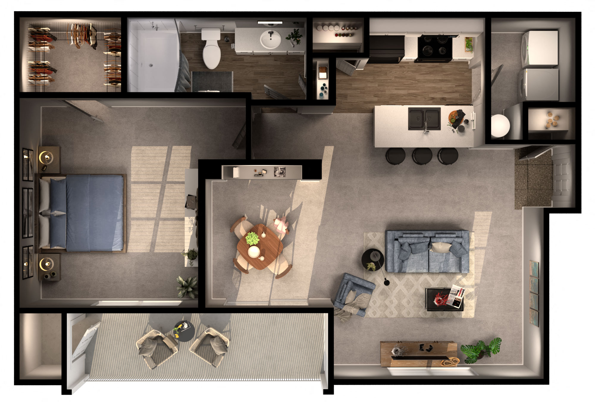 Floor plan for 1 bed, 1 bath, 798 sqft