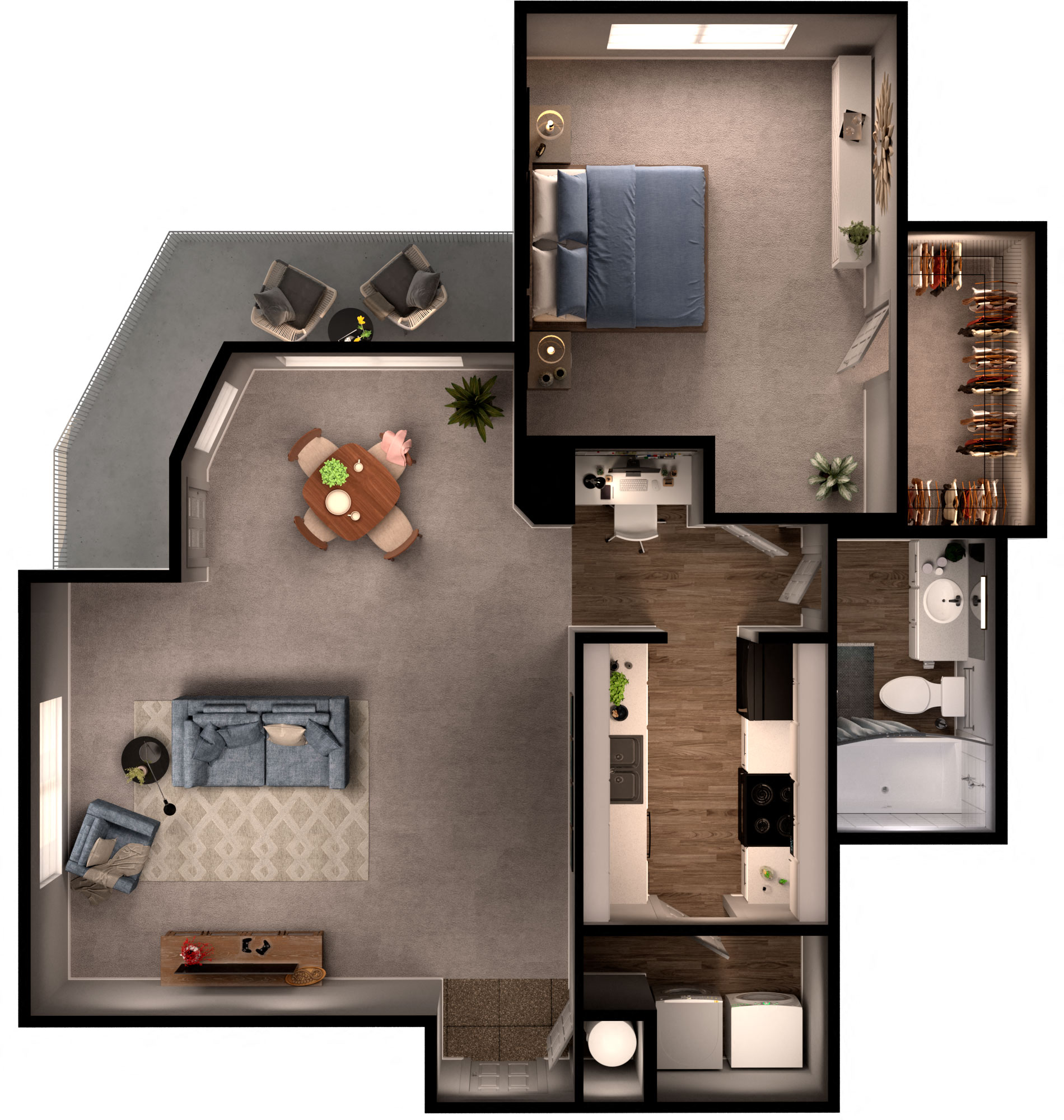 Floor plan for 1 bed, 1 bath, 813 sqft