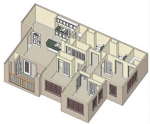 Floor plan for 3 beds, 2 baths, 1078 sqft