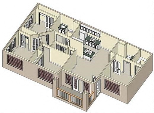 Floor plan for 4 beds, 2 baths, 1245 sqft