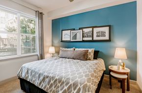 Denver apartment for rent - City House Apartments Model Bedroom and NIghtstand