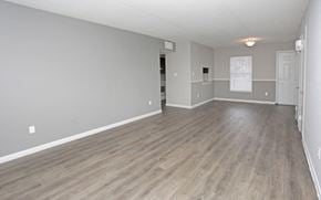 Jacksonville apartment for rent - an empty living room with a hard wood floor and white walls