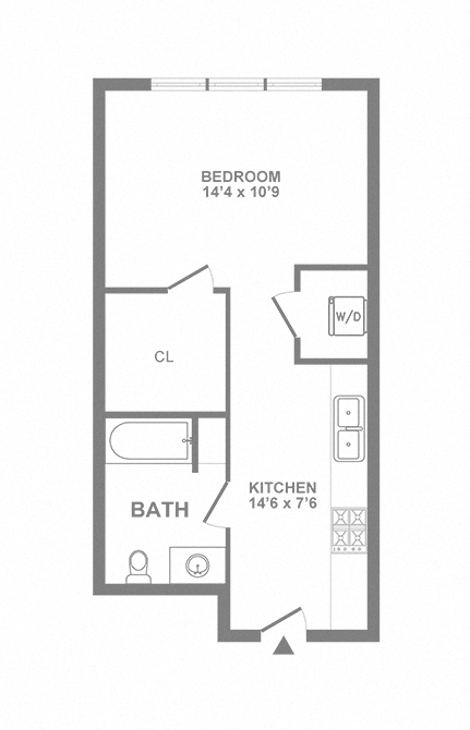 Floor plan for studio, 1 bath, 454 sqft