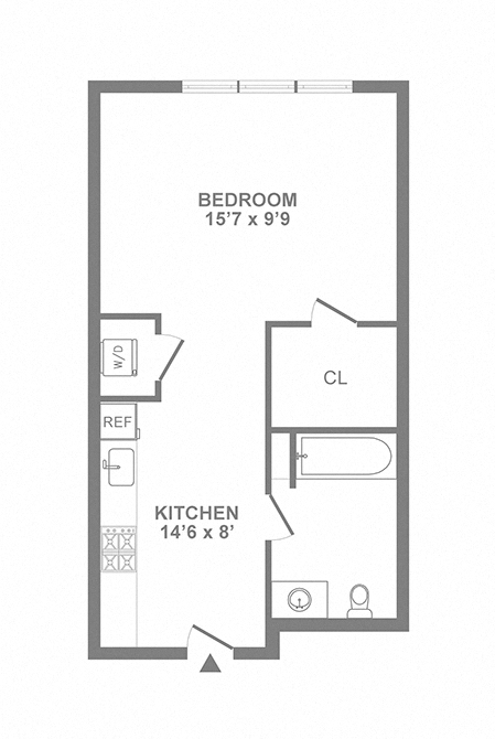 Floor plan for studio, 1 bath, 495 sqft