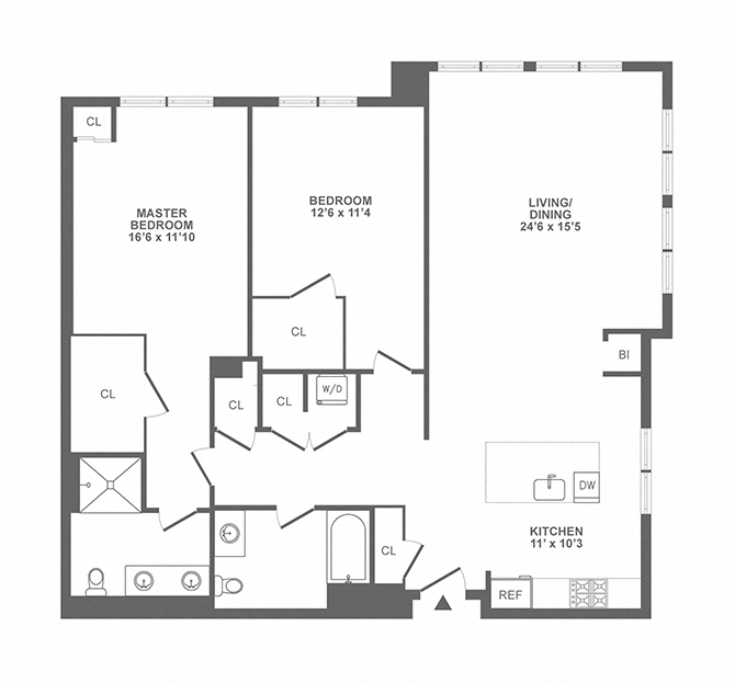 Floor plan for 2 beds, 2 baths, 1412 sqft