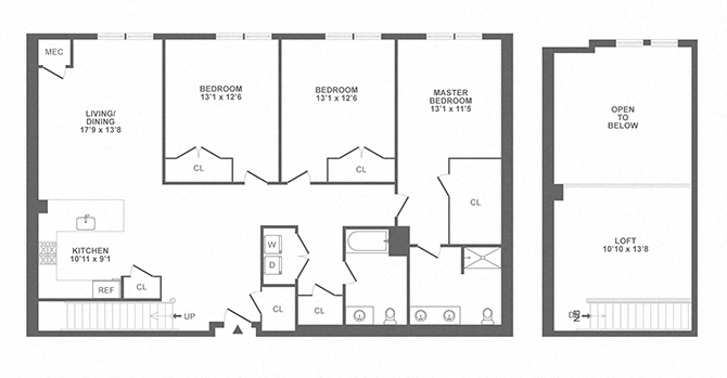 Floor plan for 3 beds, 2 baths, 1918 sqft