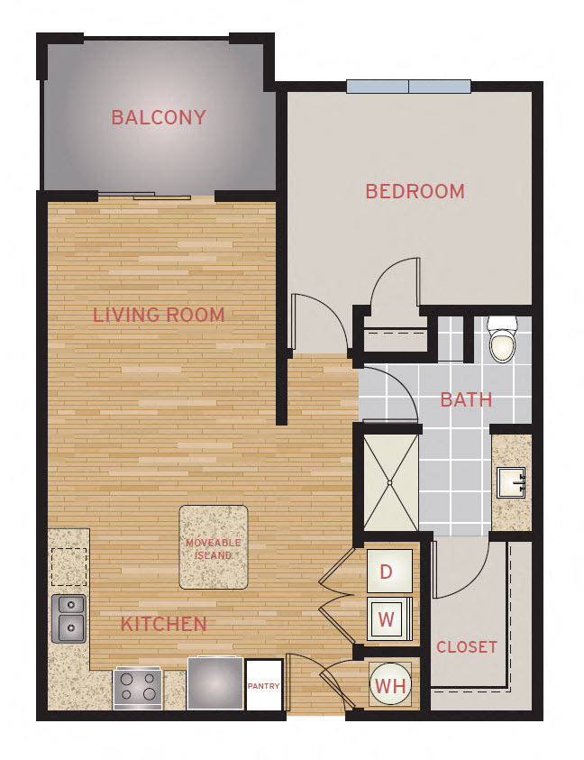 Floor plan for 1 bed, 1 bath, 758 sqft