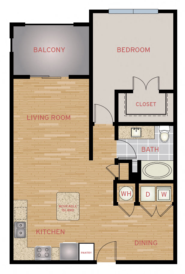 Floor plan for 1 bed, 1 bath, 865 sqft