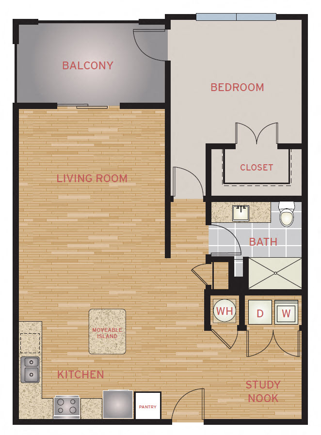 Floor plan for 1 bed, 1 bath, 950 sqft