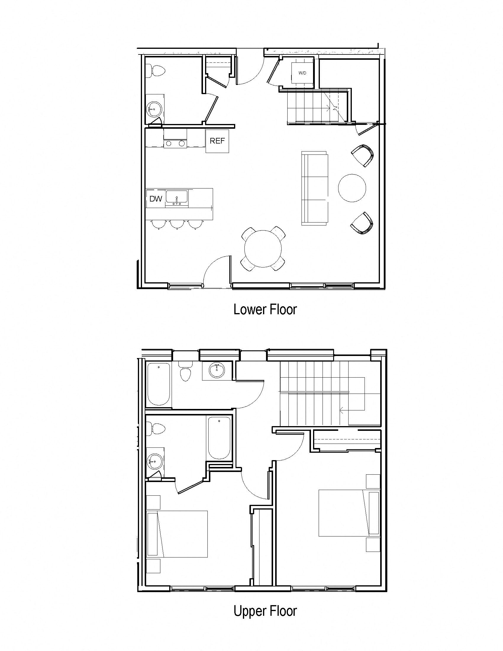 Floor plan for 2 beds, 2.5 baths, 1160 sqft