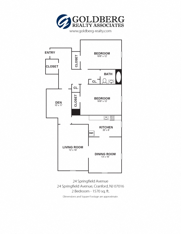 Floor plan for 2 beds, 1 bath, 1570 sqft
