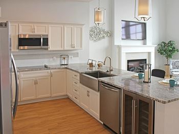 Luxury gourmet kitchens with flat cooktop and beverage center