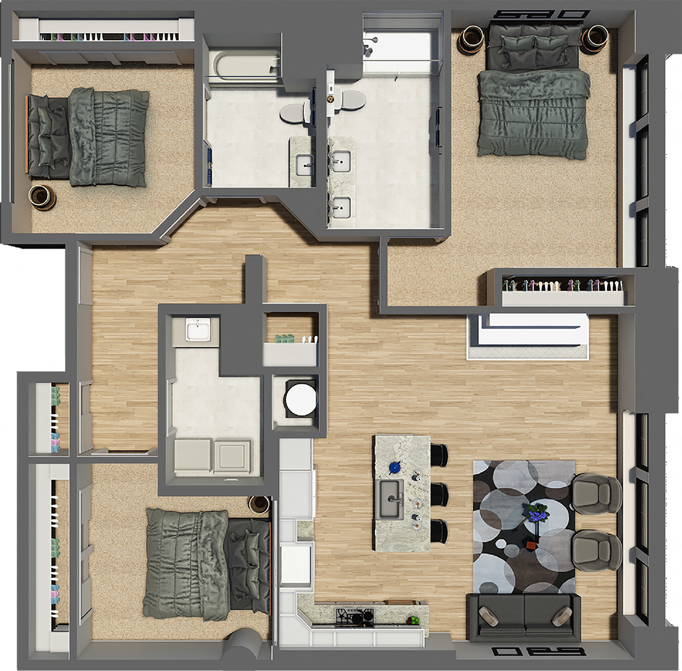 Floor plan for 3 beds, 2 baths, 1470 sqft