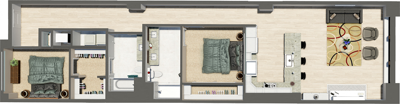 Floor plan for 2 beds, 2 baths, 1415 sqft
