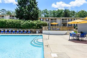 Asheville apartment for rent - our apartments have a resort style pool with chairs and umbrellas