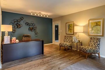 Asheville apartment for rent - a living room with two chairs and a desk