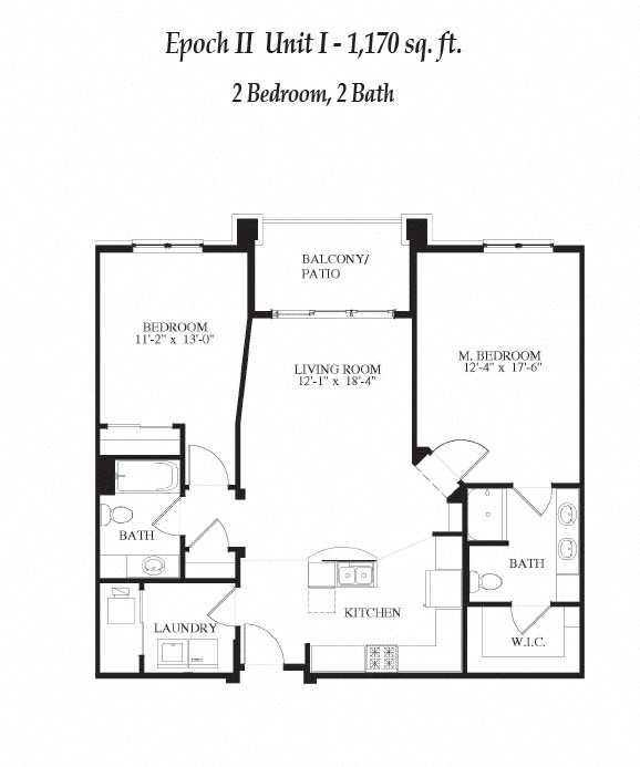 Floor plan for 2 beds, 2 baths, 1170 sqft