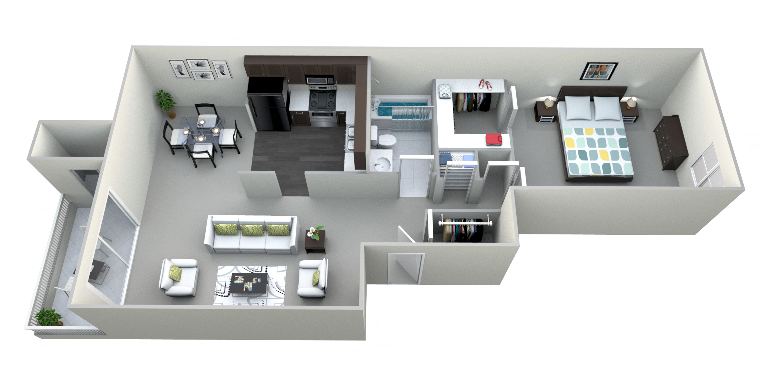 Floor plan for 1 bed, 1 bath, 836 sqft