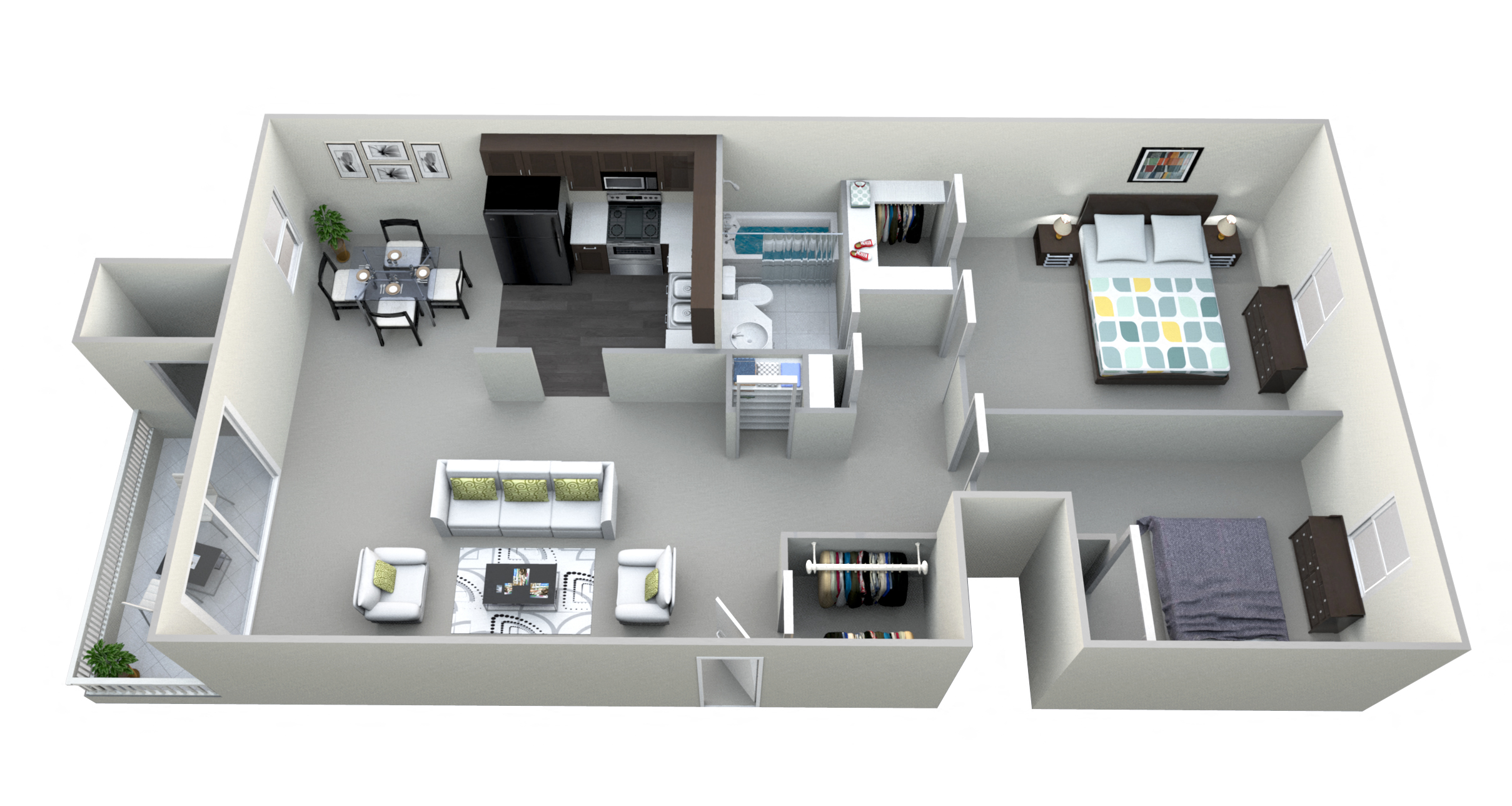 Floor plan for 2 beds, 1 bath, 1010 sqft