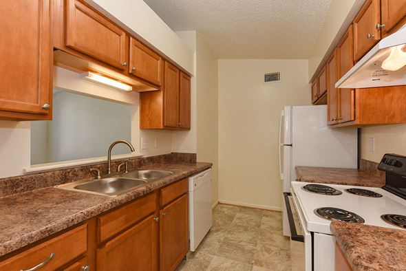 Suffolk apartment for rent - a kitchen with white appliances and granite counter tops