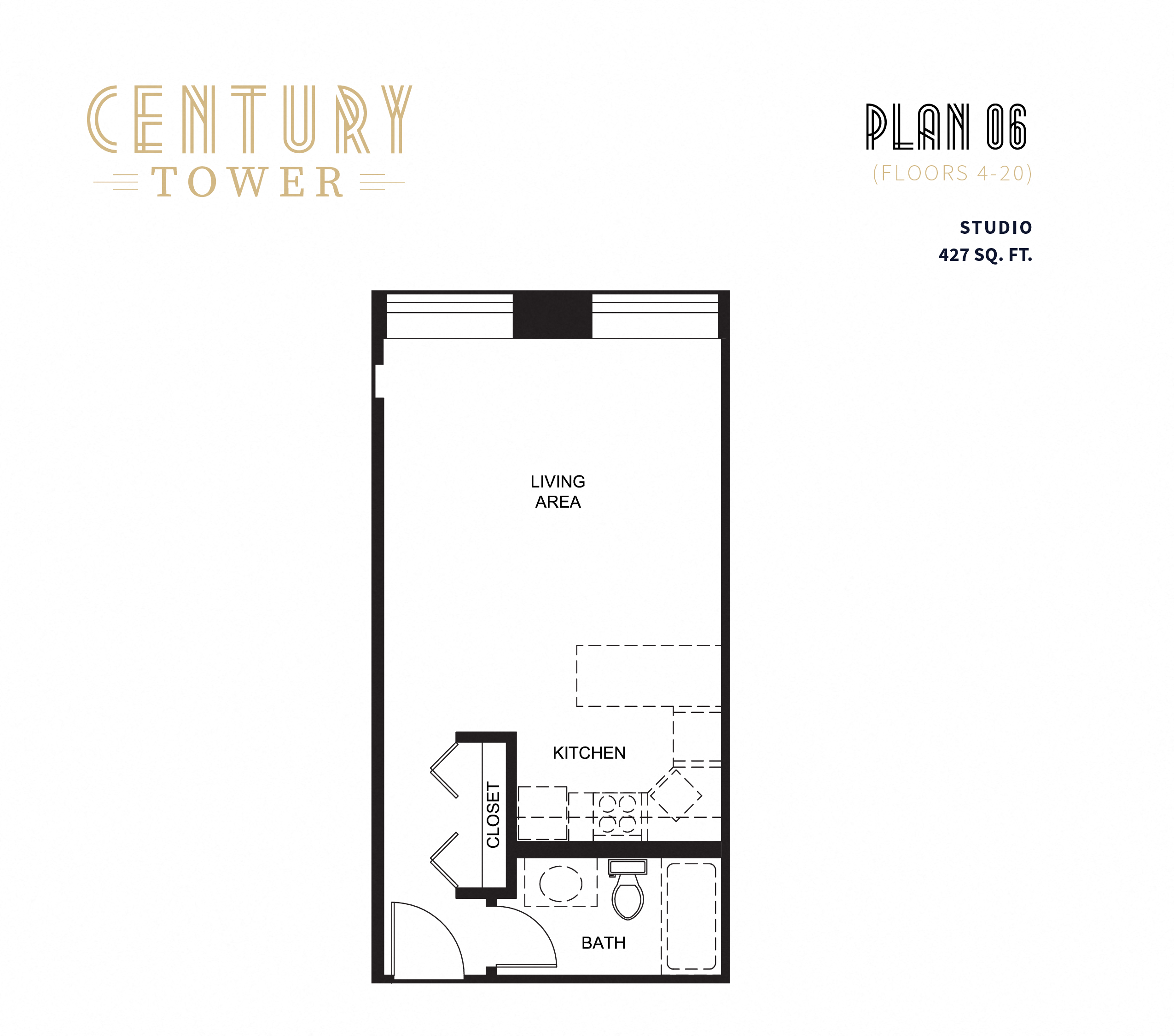 Floor plan for studio, 1 bath, 427 sqft