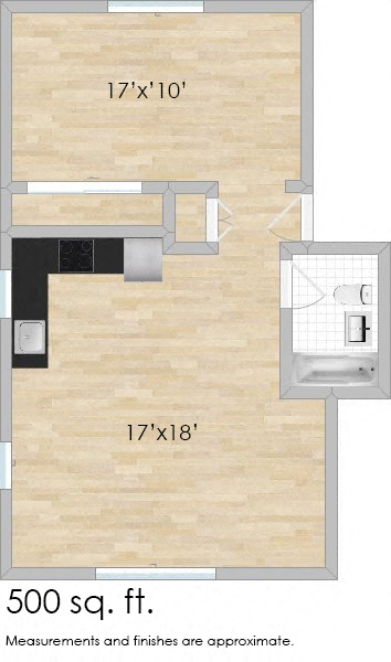 Floor plan for 1 bed, 1 bath, 560 sqft