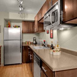 Littleton apartment for rent - a kitchen with stainless steel appliances and a counter top