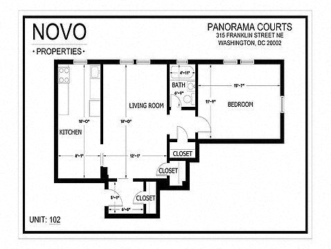 Floor plan for 1 bed, 1 bath, 900 sqft
