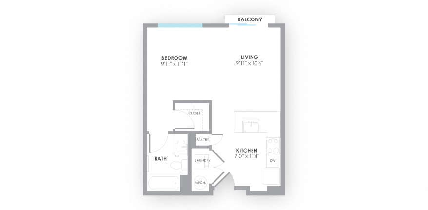 Floor plan for studio, 1 bath, 542 sqft