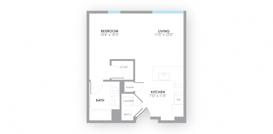 Floor plan for studio, 1 bath, 570 sqft