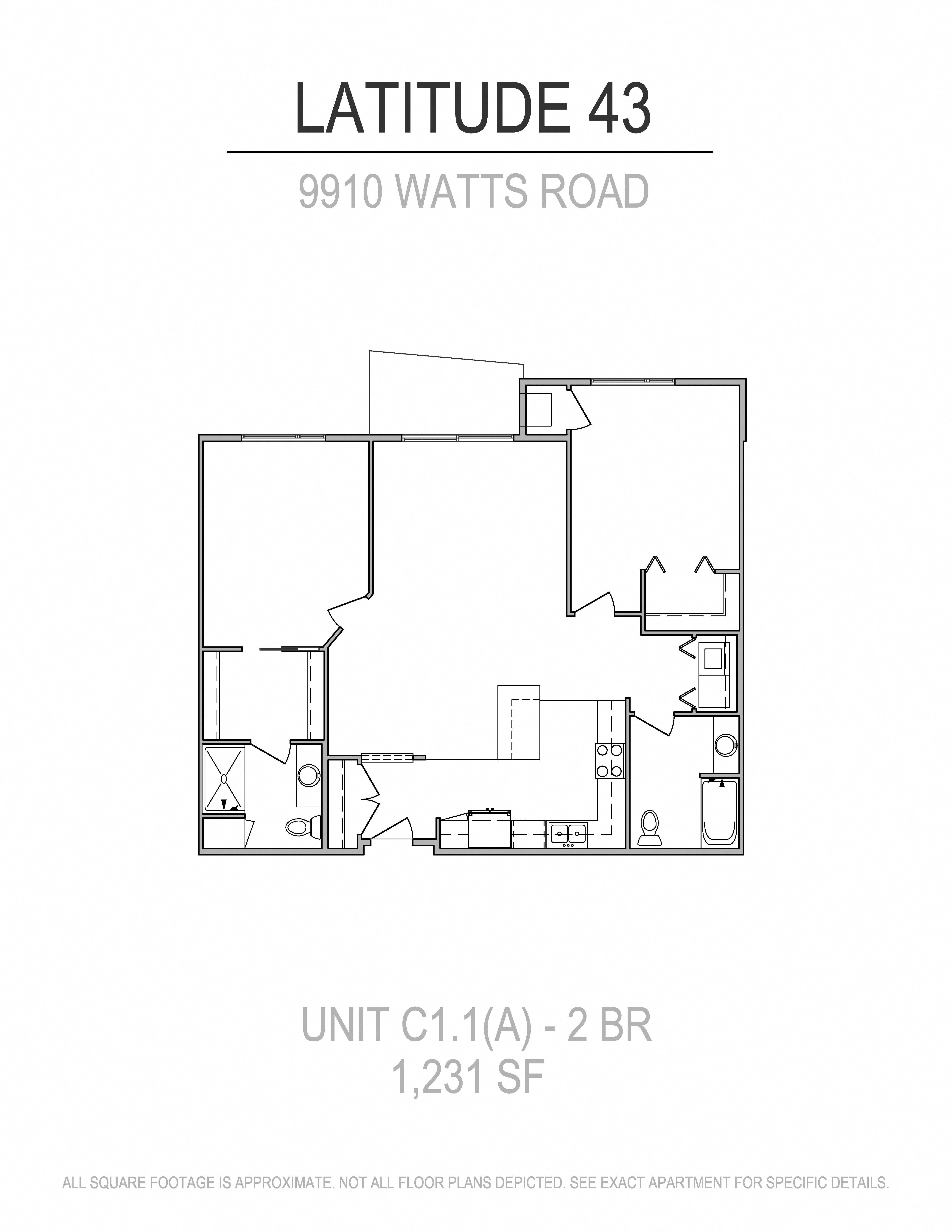Floor plan for 2 beds, 2 baths, 1231 sqft